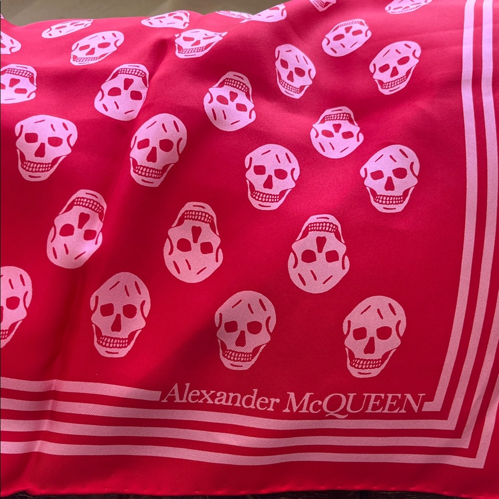 Alexander McQueen Pink and White Skull Silk Scarf